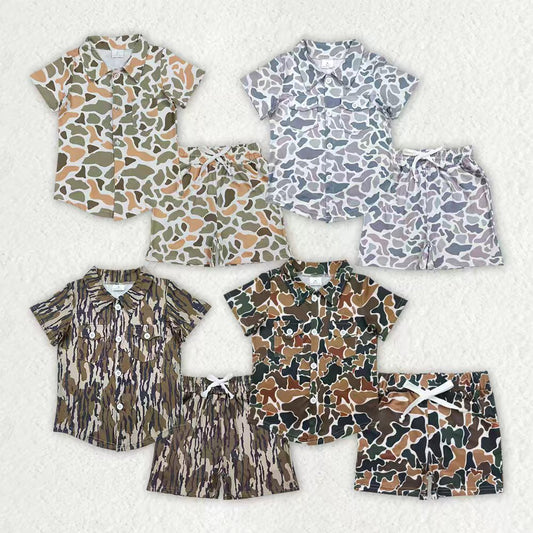 Sibling Baby Boys Southern Camo Button Pockets Shirts Top Short Clothes Set
