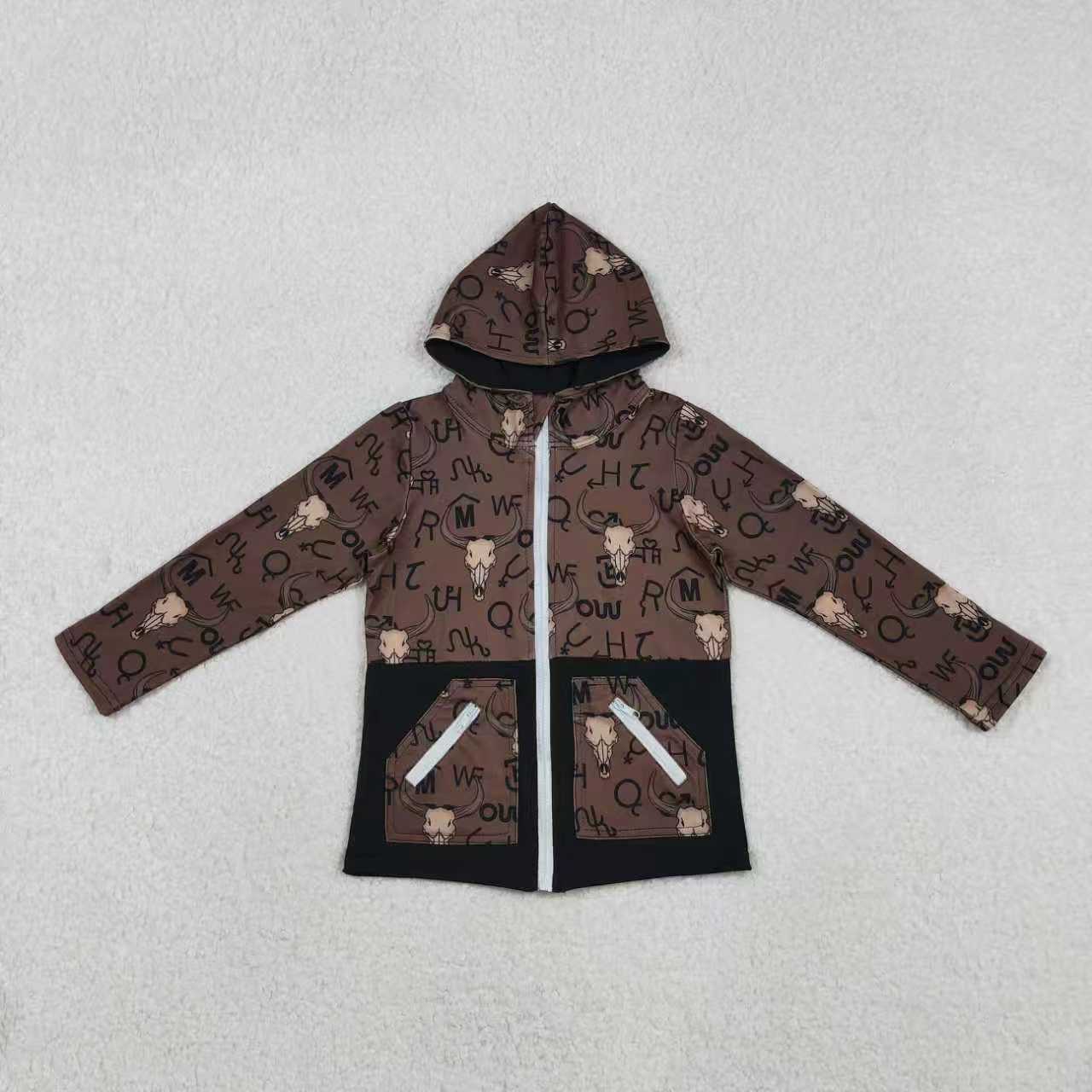 Sibling Baby Boys Bull Skull Pockets Zipper Hoodie Jackets Zipper Convertible Rompers