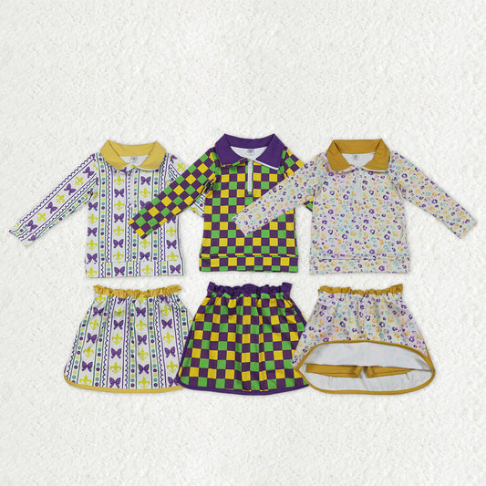 Sibling Mardigras Bows Anchors Leopard Zip Pullovers Skirt Shorts Yoga Active Clothes Sets