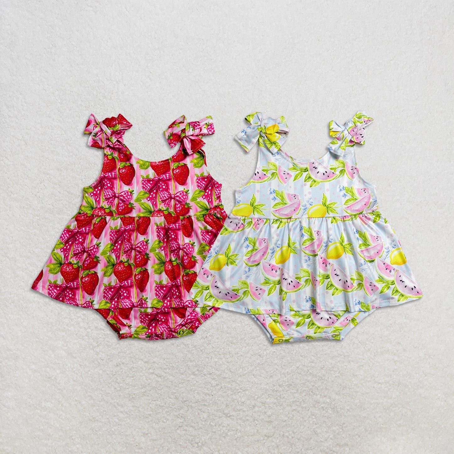 Sibling Baby Girls Strap Strawberry Lemons Tunic Bummies Rompers