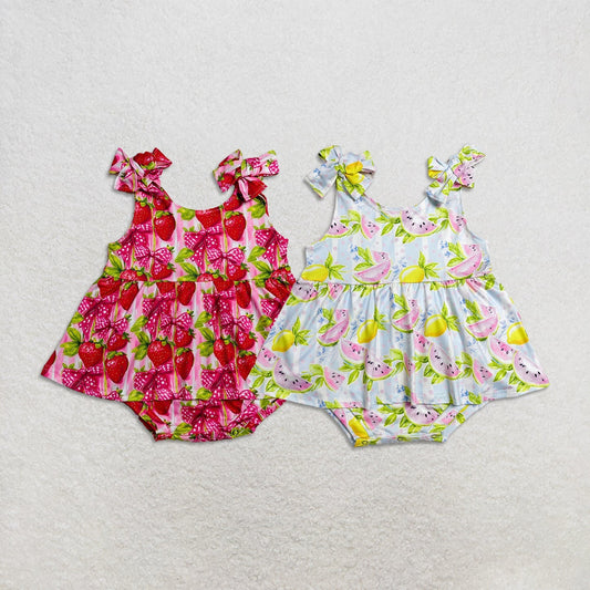 Sibling Baby Girls Strap Strawberry Lemons Tunic Bummies Rompers