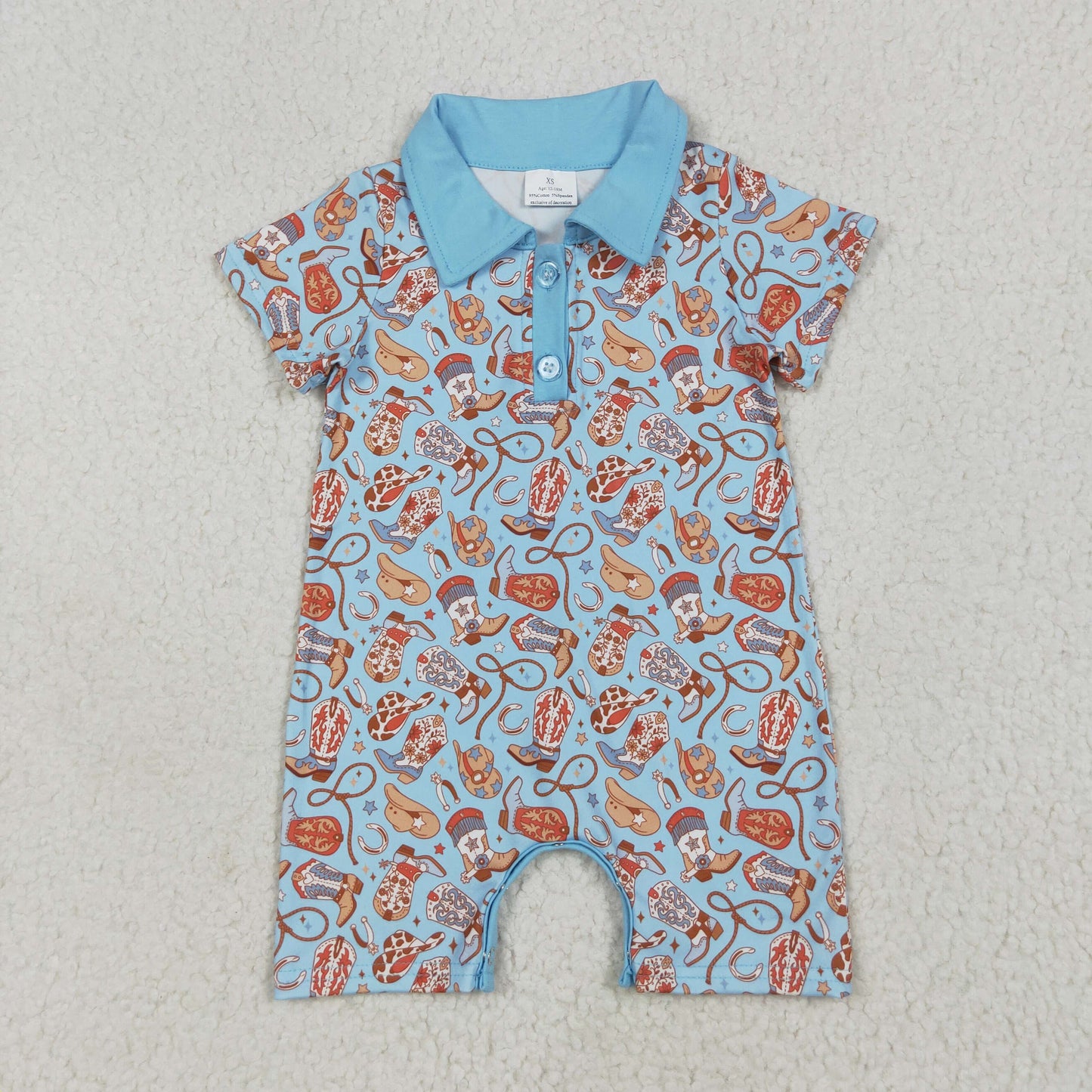 Sibling Baby Boys Blue Western Hats Boots Button Pullovers Shirts Tops Rompers