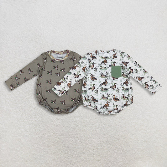 Sibling Baby Boys Long Sleeve Ducks Plaid Hunting Rompers