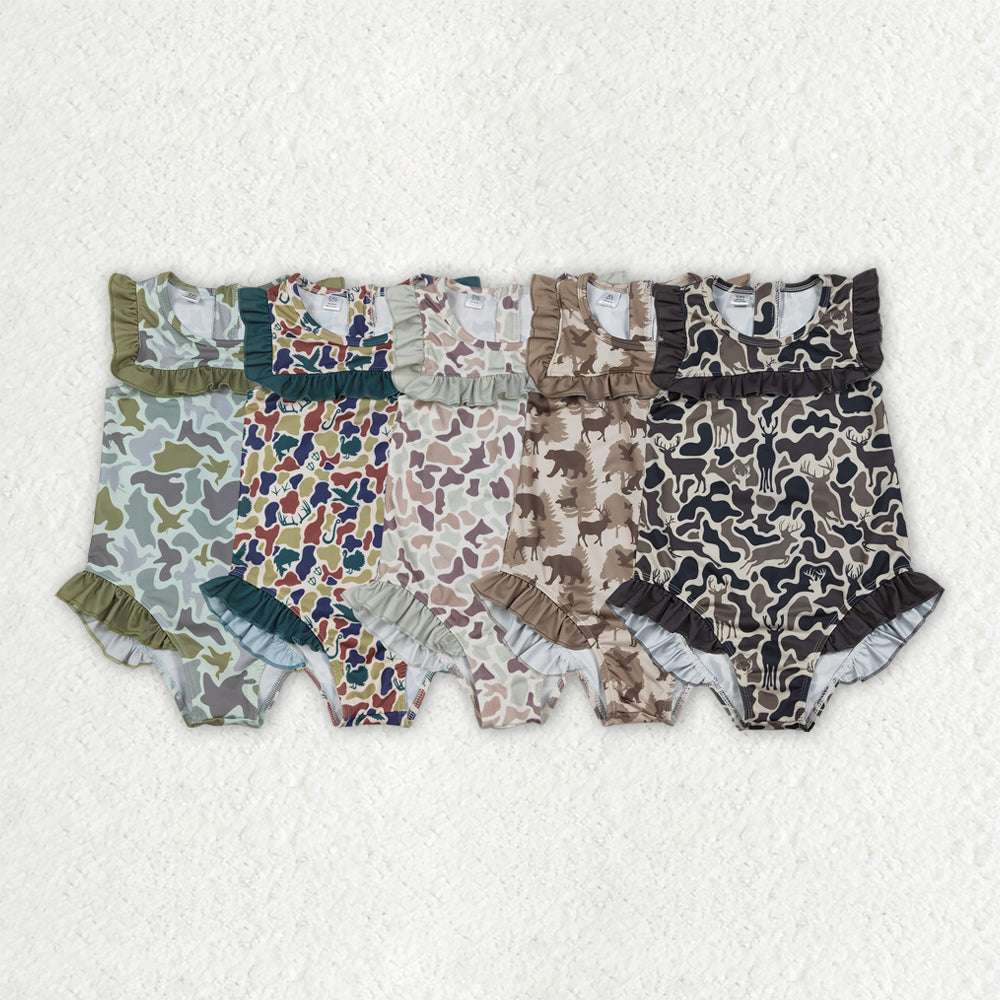 Sibling Baby Girls Southern Hunting Camo Ruffle Swimming Swimsuits