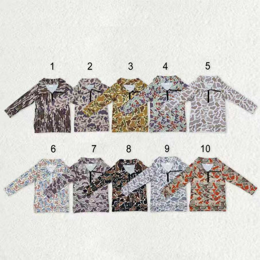 Sibling Baby Boys Long Sleeves Southern Camo Pocket Half Zipper Pullovers Top