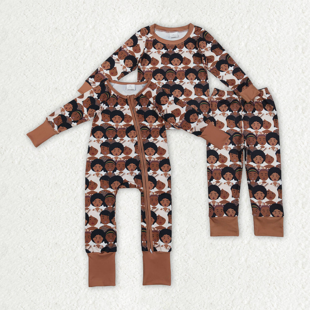 Sibling Baby Girls Black History Pants Pajamas Set Zipper Convertible Rompers