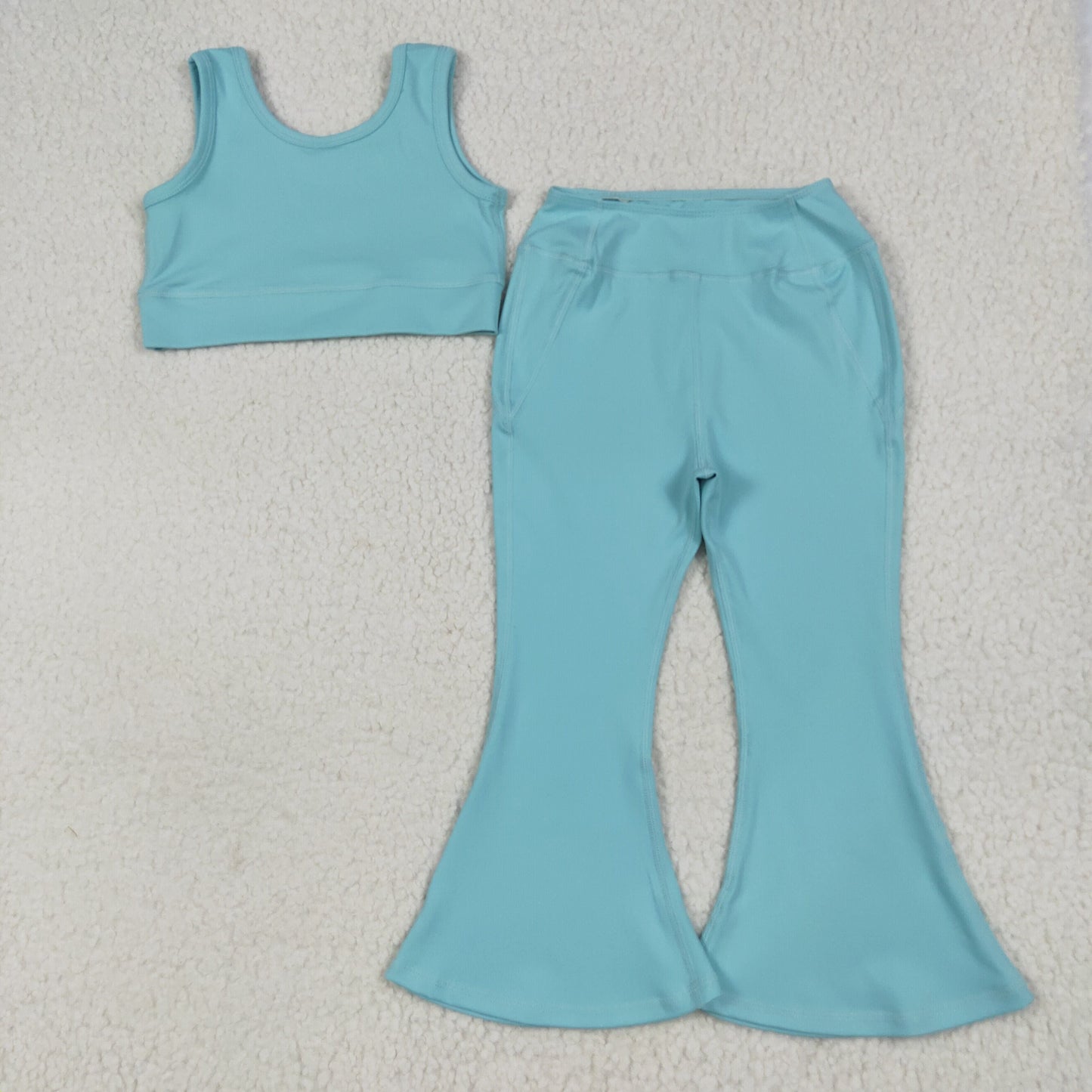 Sibling 3 Colors Baby Girls Yoga Vest Bell Bottom Pants Active Wear Outfits