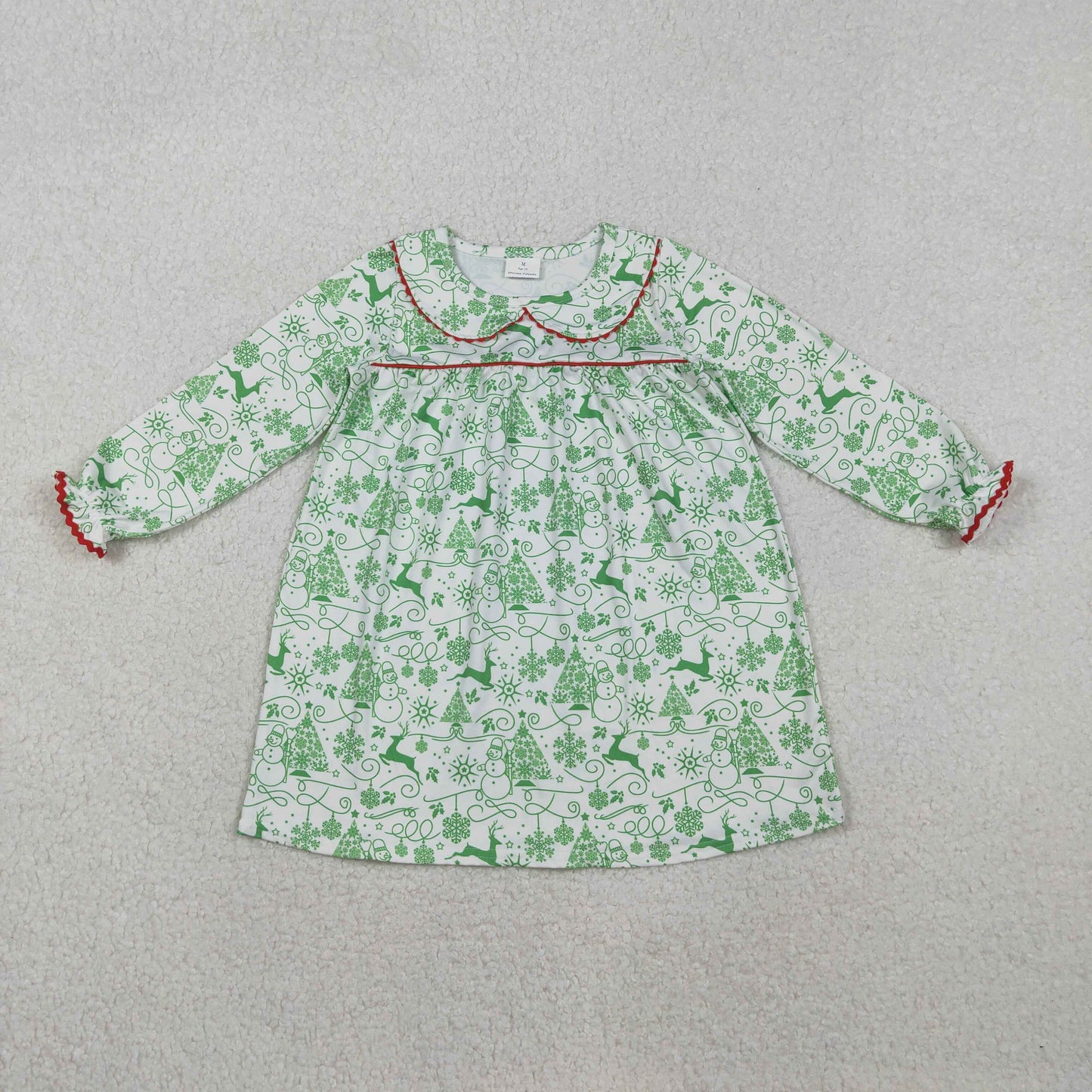 Sibling Baby Girls Long Ruffle Sleeve Snowmen Deer Christmas Knee Length Dresses