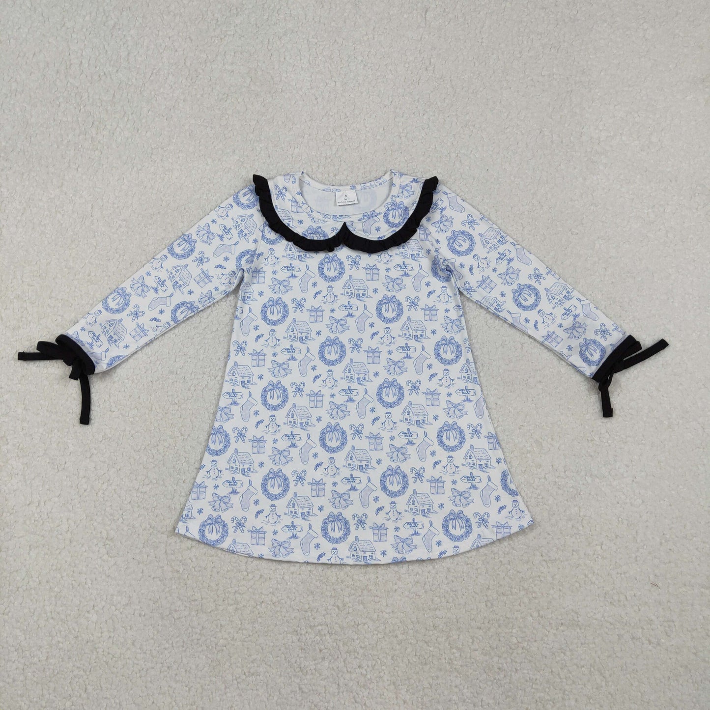 Sibling Baby Girls Long Ruffle Sleeve Snowmen Deer Christmas Knee Length Dresses