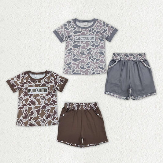 Sibling Baby Boys Camo Embroidery Daddy's Buddy Top Pockets Short Clothes Sets