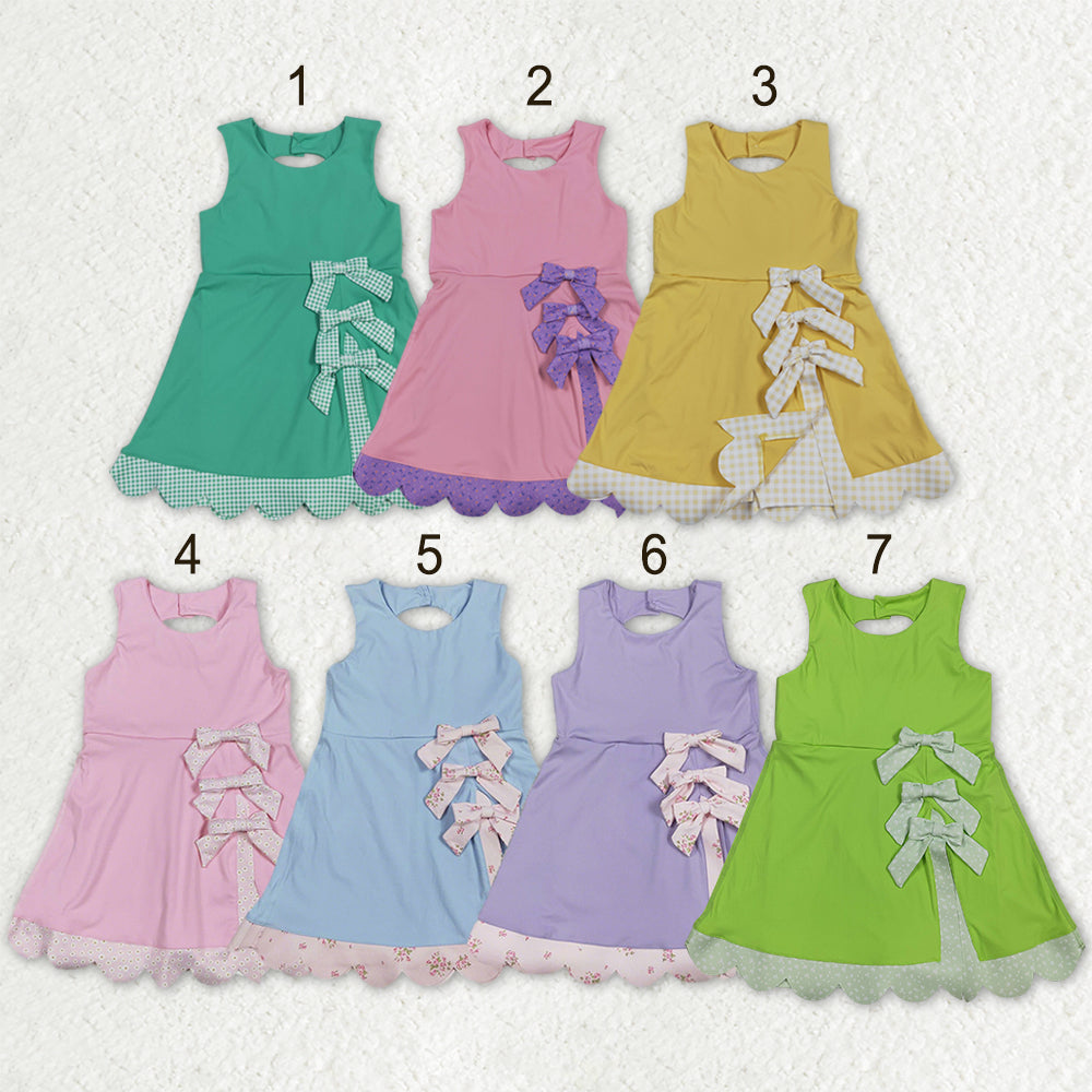 Sibling Baby Girls Sleeveless Bows Shorts Scallop Knee Length Dresses