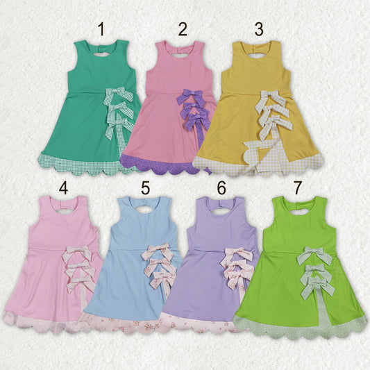 Sibling Baby Girls Sleeveless Bows Shorts Scallop Knee Length Dresses