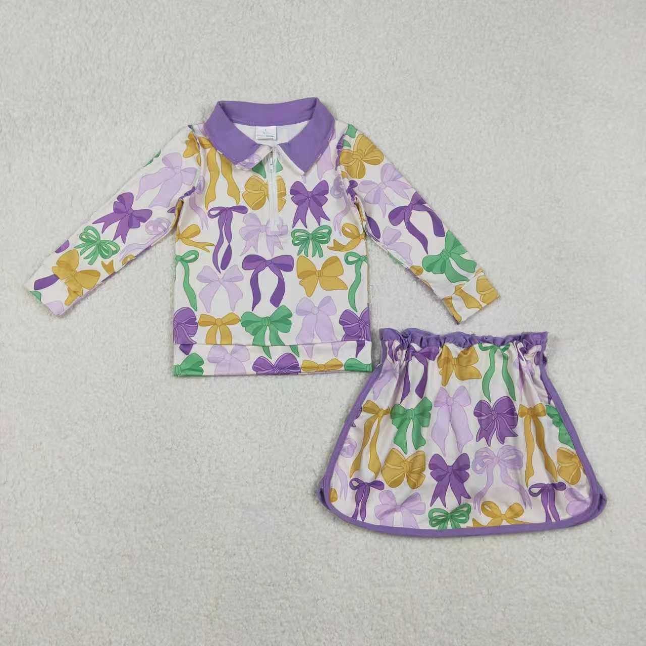 Sibling Baby Girls Mardigras Donuts Masks Bows Zip Pullovers Skirt Shorts Clothes Sets