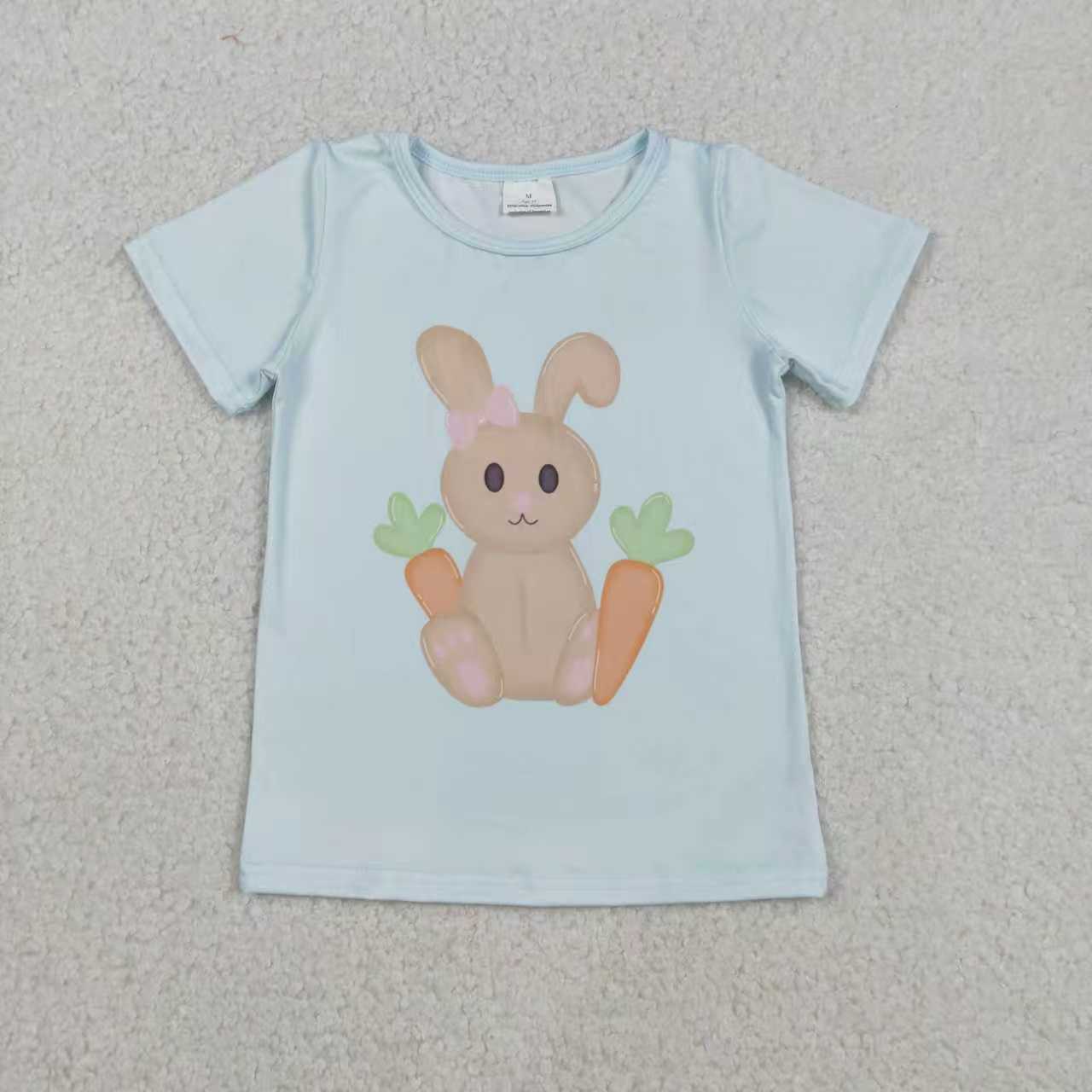 Sibling Baby Girls Short Sleeve Flowers Cross Rabbits Eggs Easter T-shirts Tops