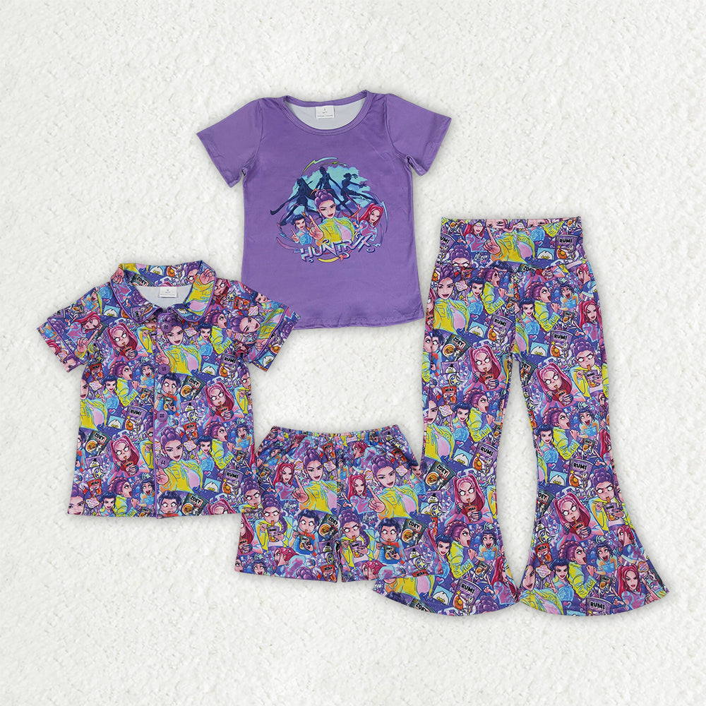 Sibling Baby Girls Demon Hunter Button Short Pajamas Bell Bottom Pant Clothes Sets