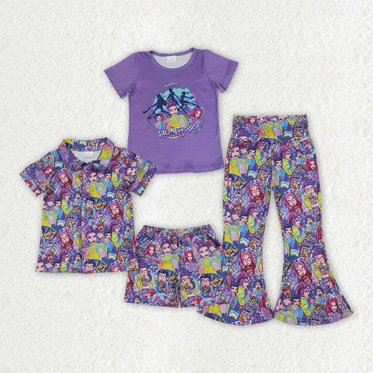 Sibling Baby Girls Demon Hunter Button Short Pajamas Bell Bottom Pant Clothes Sets