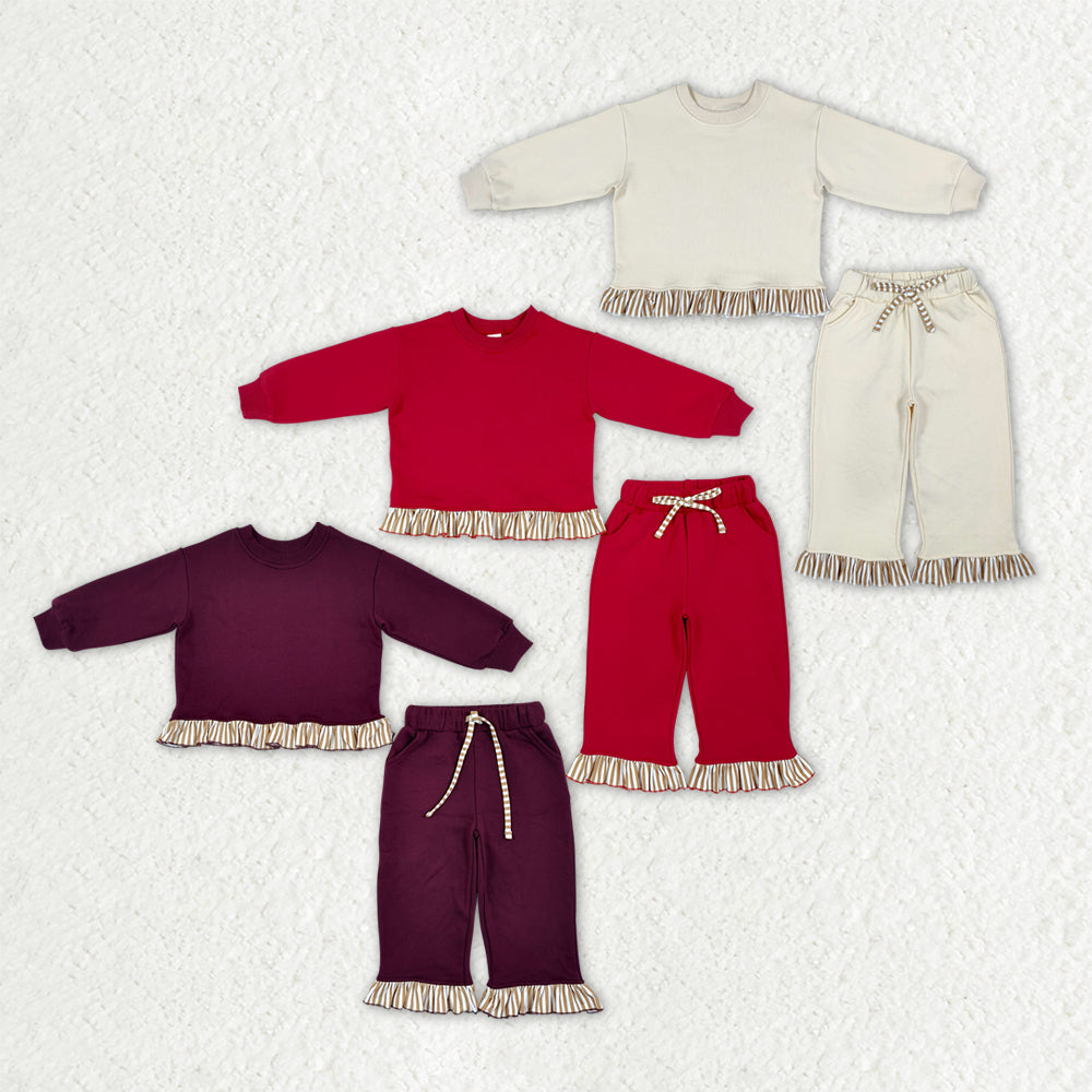 Sibling Baby Girls Long Sleeve Shirts Top Pockets Ruffle Pant Sweater Clothes Sets