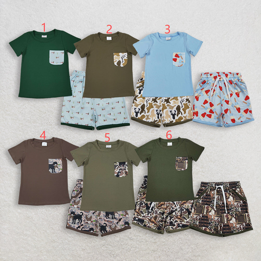 Sibling Baby Boys Short Sleeve Shirts Top Pockets Shorts Clothes Sets
