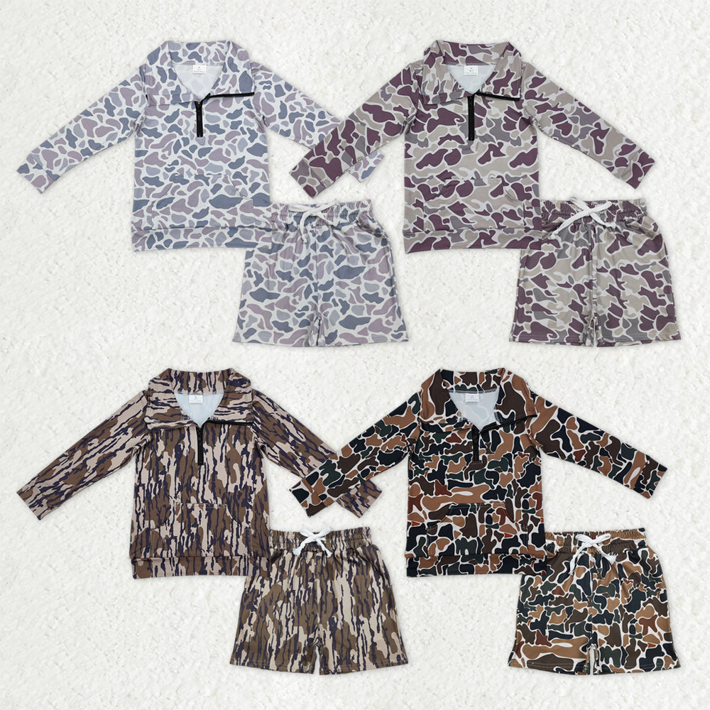 Sibling Baby Boys Southern Camo Zipper Pockets Pullovers Pockets Shorts Hunting Clothes Sets