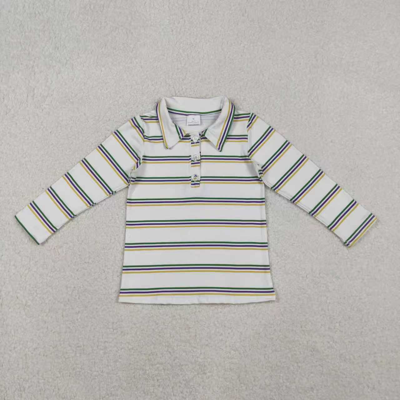 Sibling Baby Girls Mardigras Stripe Button Knee Length Dresses Polo Shirts Top