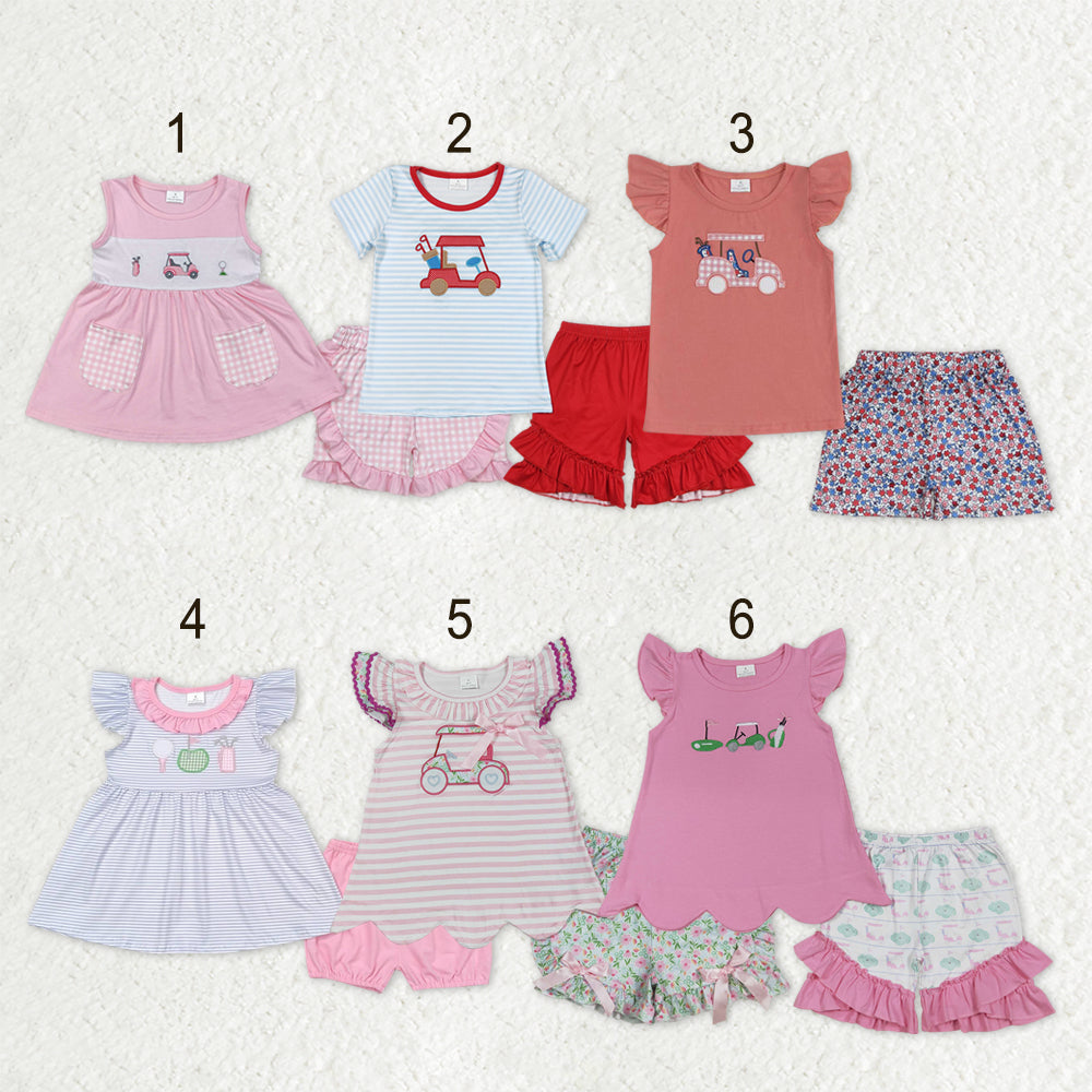 Sibling Baby Girls Embroidery Golf Shirts Top Ruffle Shorts Summer Clothes Sets