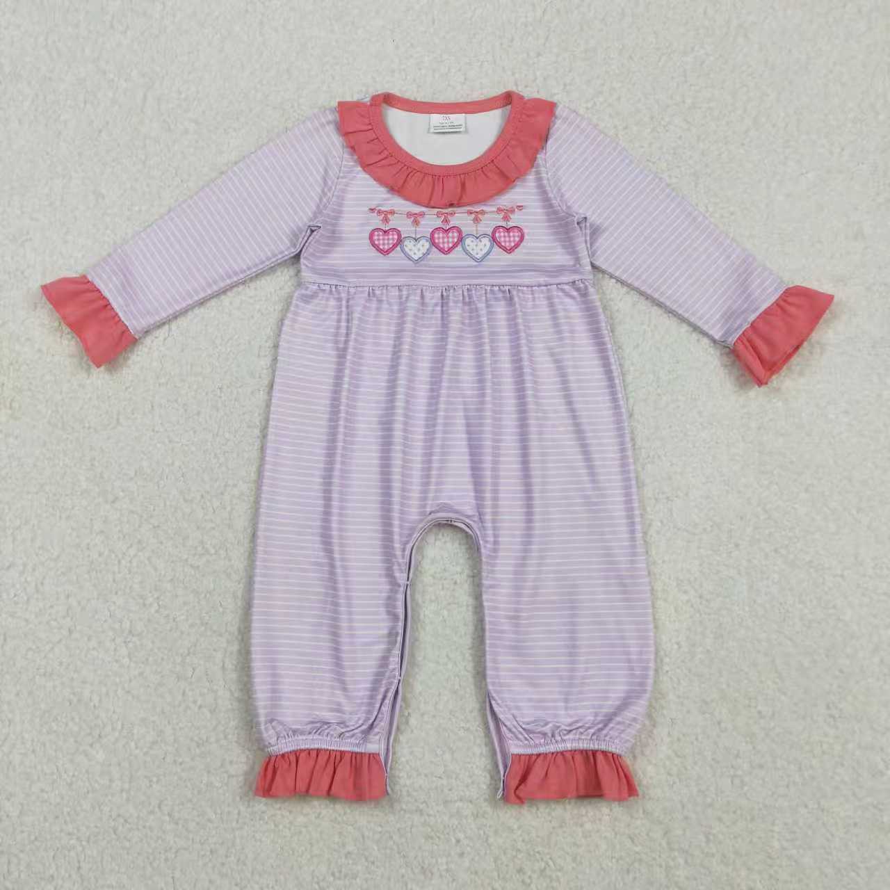 Sibling Baby Girls Embroidery Bows Hearts Stripe Leggings Valentines Clothes Sets Rompers