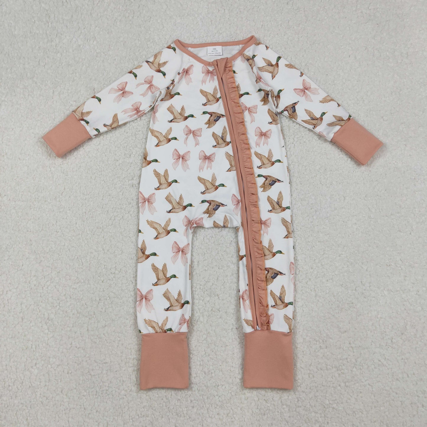 Sibling Baby Girls Pink Bows Ducks Plaid Top Pants Pajamas Sets Ruffle Zipper Footie Rompers