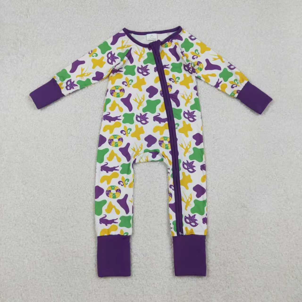 Sibling Baby Boys Mardigras Camo Crayfishes Top Pants Pajamas Sets Zipper Footie Rompers