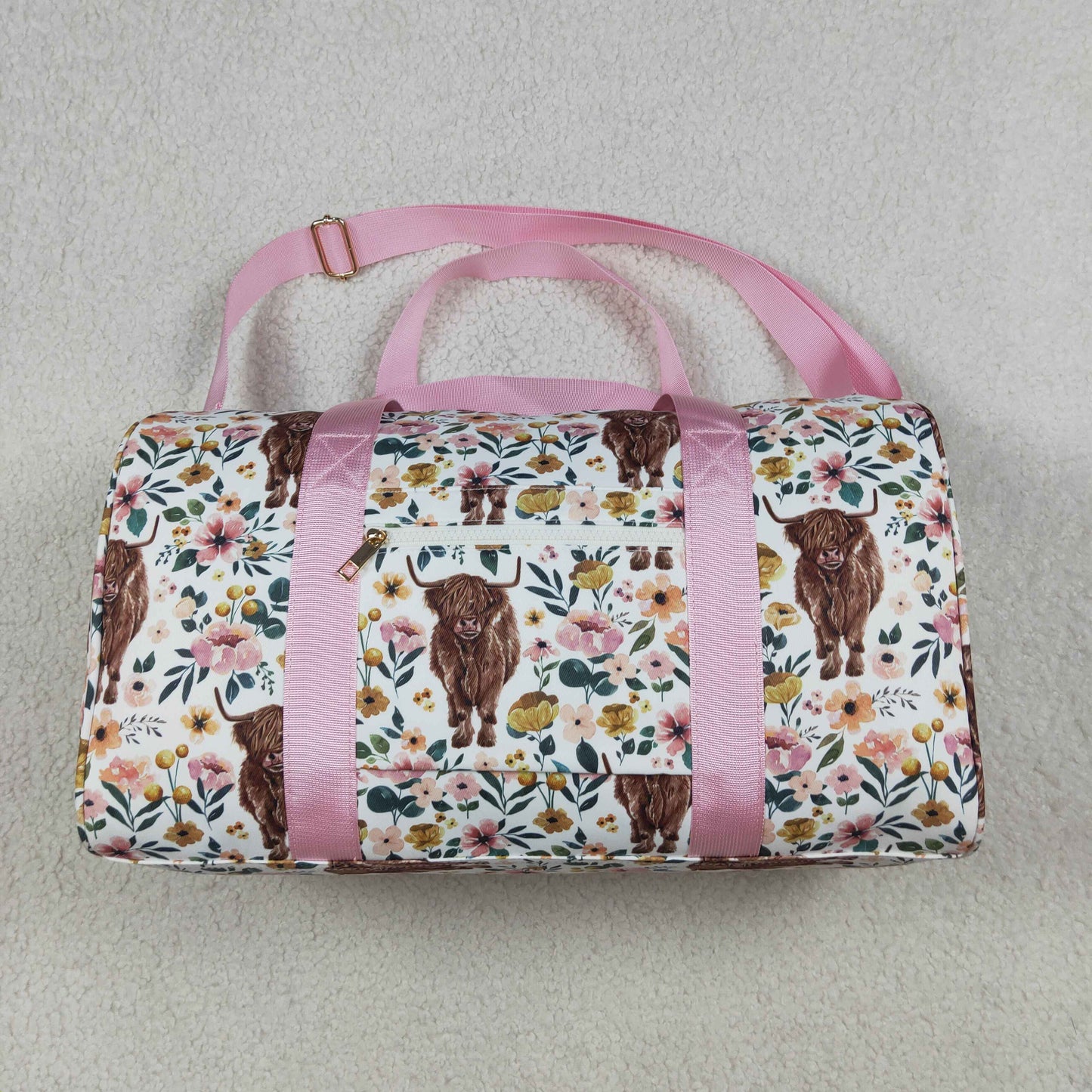 BA0008 Floral Highland Cows Western Gym Bags Traveling Bags