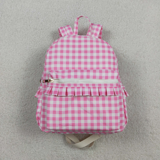 BA0086 Baby Girls Pink Checked Ruffle Back to School Backpack Bags