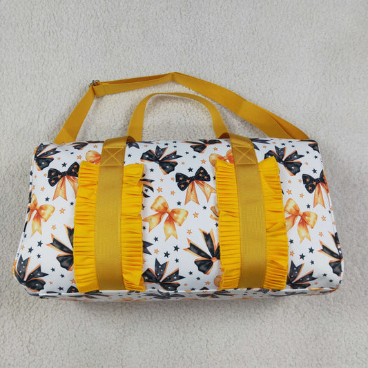 BA0314 Black Orange Stars Bows Ruffle Gym Duffles Bags