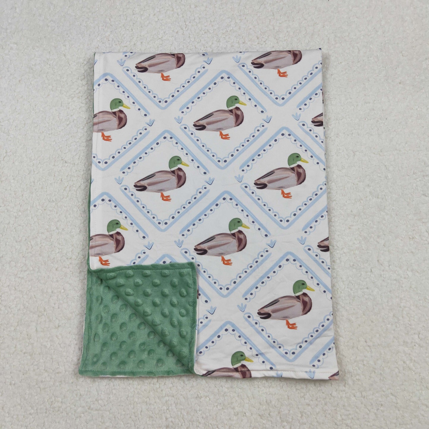 Sibling Boys Green Ducks Checked Pajamas Clothes Sets Zipper Rompers Blankets