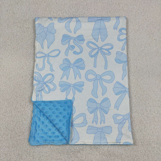 BL0224 Baby Girls Blue Bows Plaid Blankets