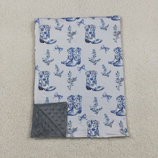 BL0229 Baby Girls Blue Bows Flowers Blankets