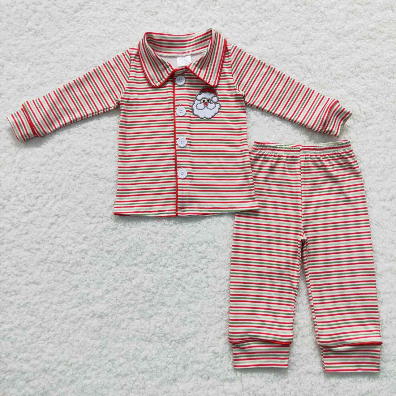Sibling Baby Kids Embroidery Santa Trees Button Top Pants Christmas Pajamas Sets