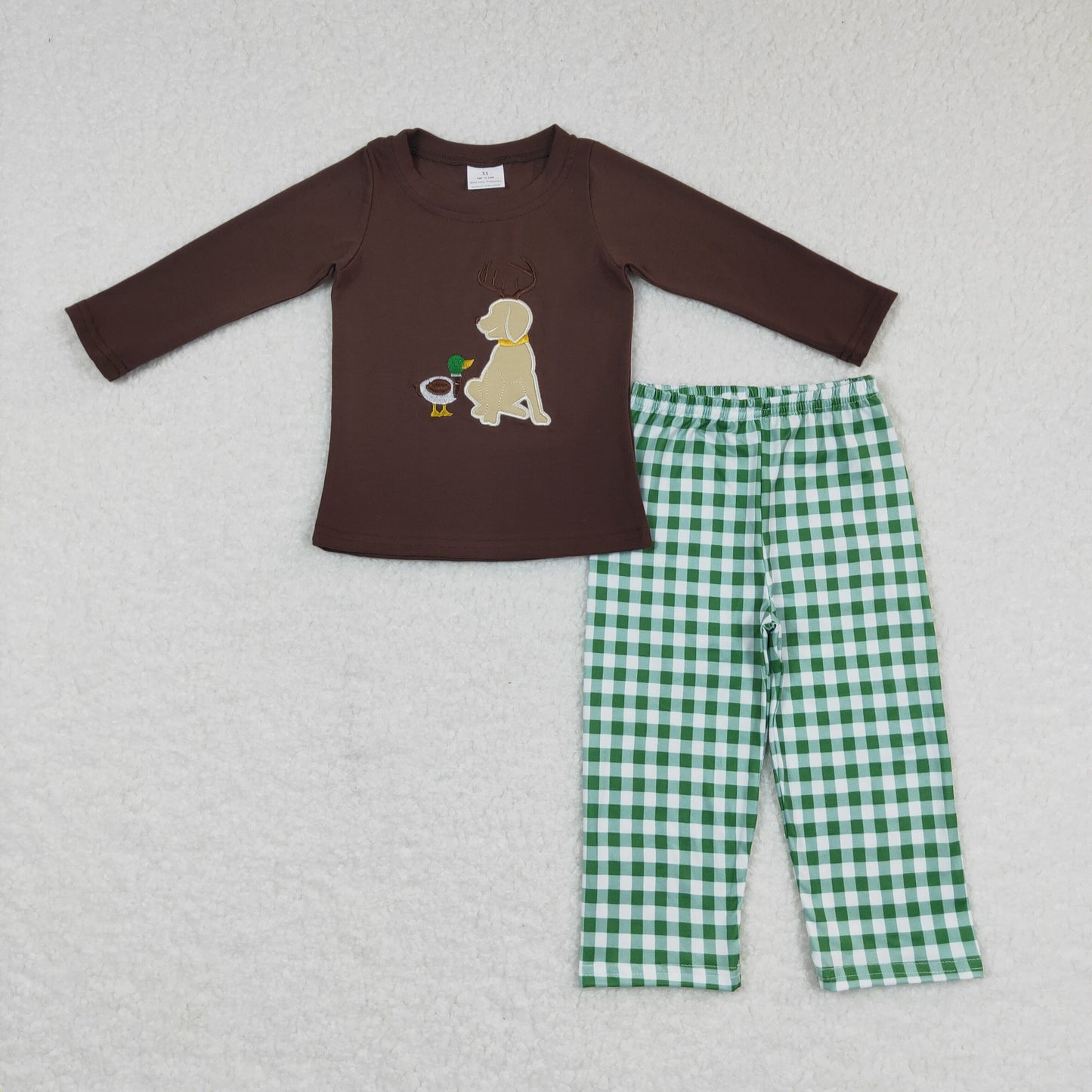 Sibling Baby Boys Embroidery Dogs Fishing Top Pockets Pants Hunting Clothes Sets