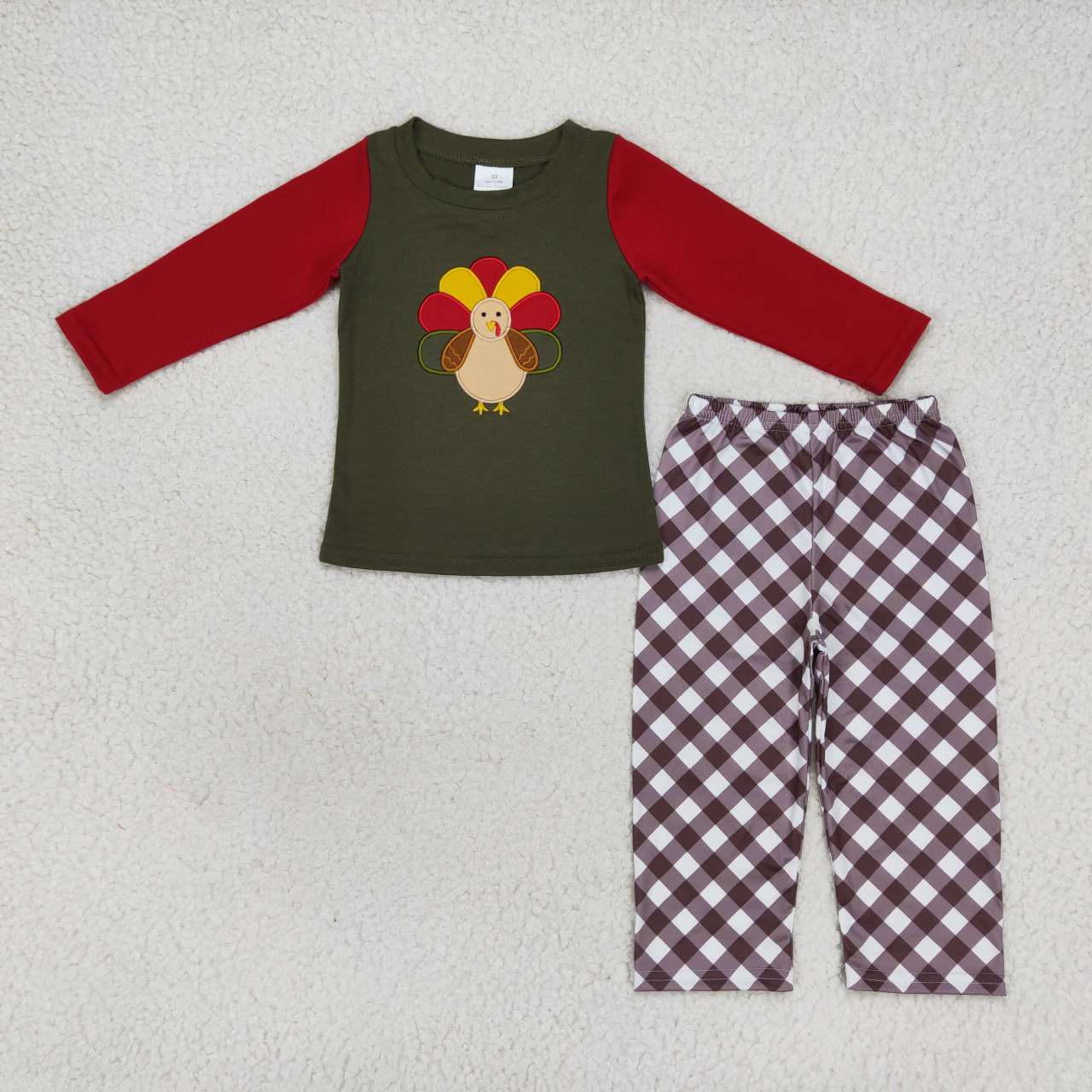 Sibling Baby Kids Embroidery Turkey Thanksgiving Clothes Sets Footie Rompers