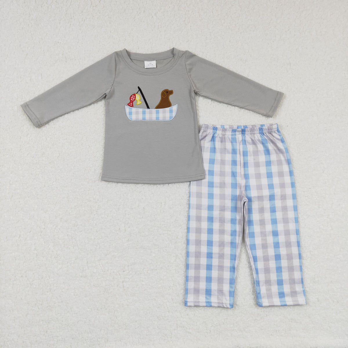 Sibling Baby Boys Long Sleeve Embroidery Dogs Ducks Fishing Pants Hunting Clothes Sets
