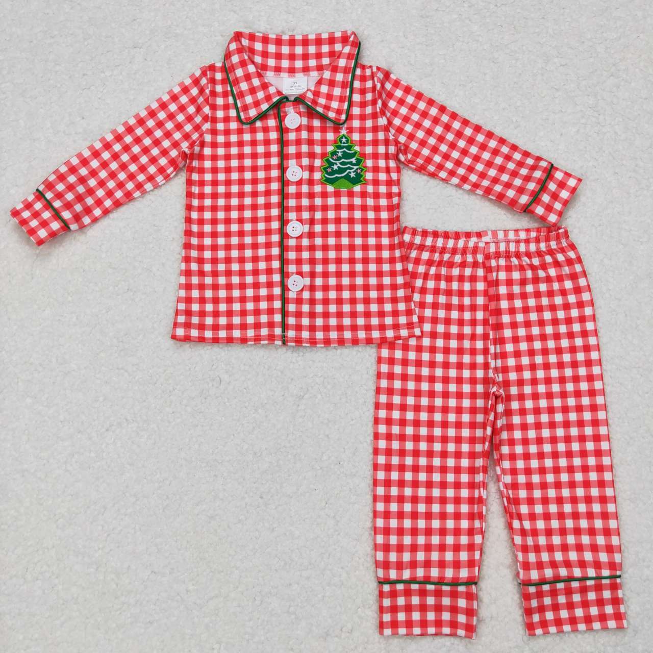 Sibling Baby Boy Girls Embroidery Trees Button Top Pants Christmas Pajamas Sets