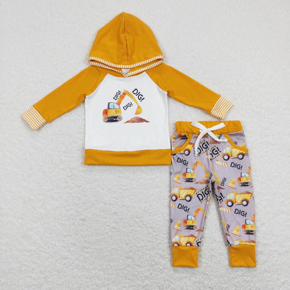 Sibling Baby Boys Excavators Motors Ducks Camo  Hoodie Pockets Joggers Clothes Sets