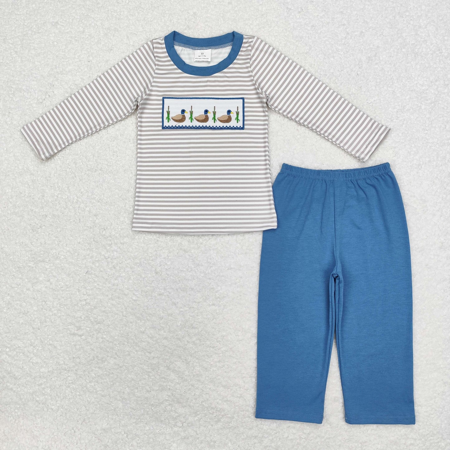 Sibling Baby Boys Girls Embroidery Ducks Stripe Hunting Clothes Sets Rompers