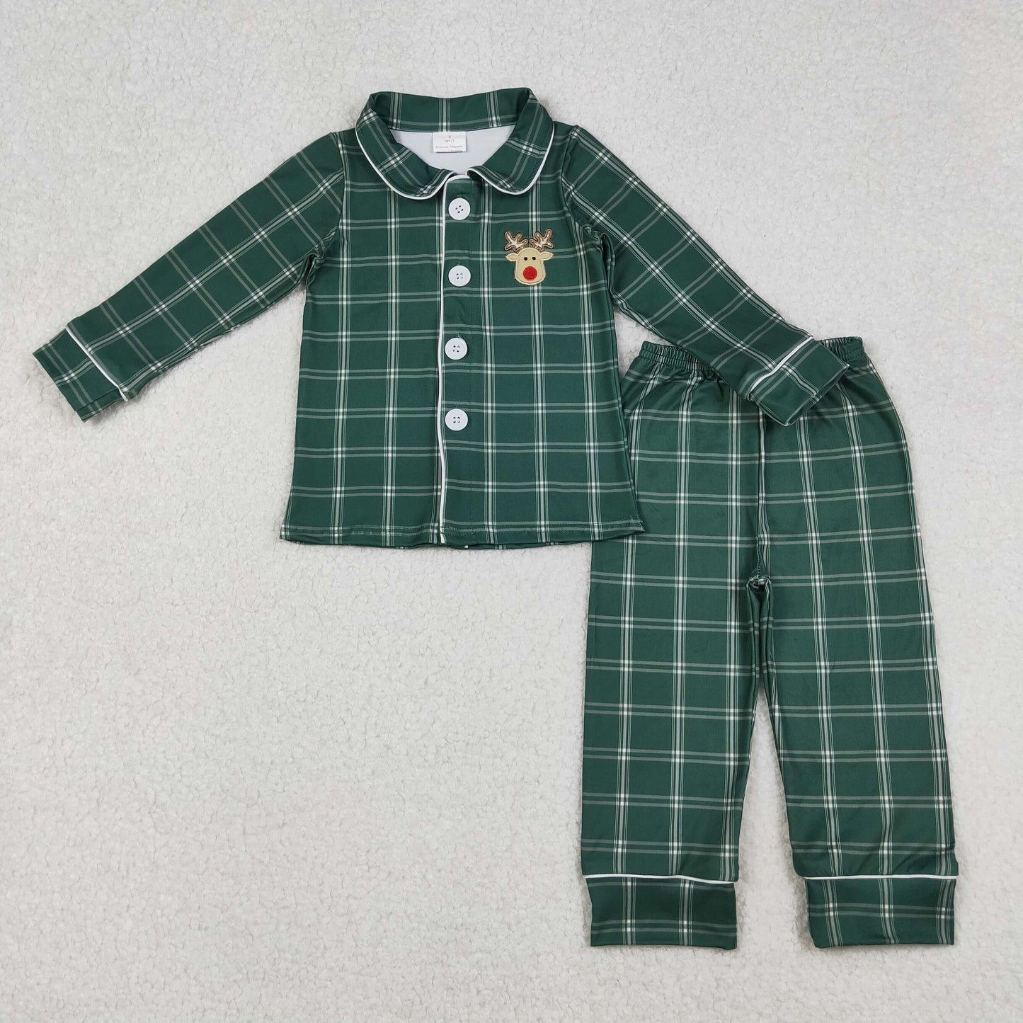 Sibling Baby Kids Embroidery Santa Trees Button Top Pants Christmas Pajamas Sets