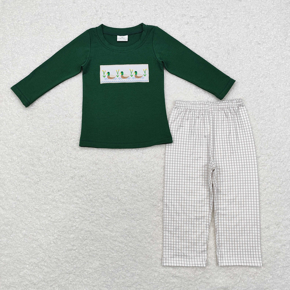 Sibling Baby Boys Embroidery Ducks Top Pockets Pants Hunting Clothes Sets