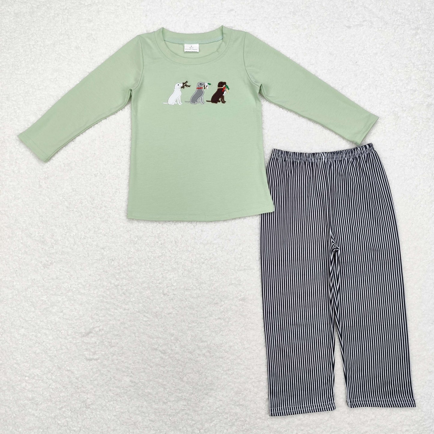 Sibling Baby Boys Embroidery Dogs Fishing Top Pockets Pants Hunting Clothes Sets