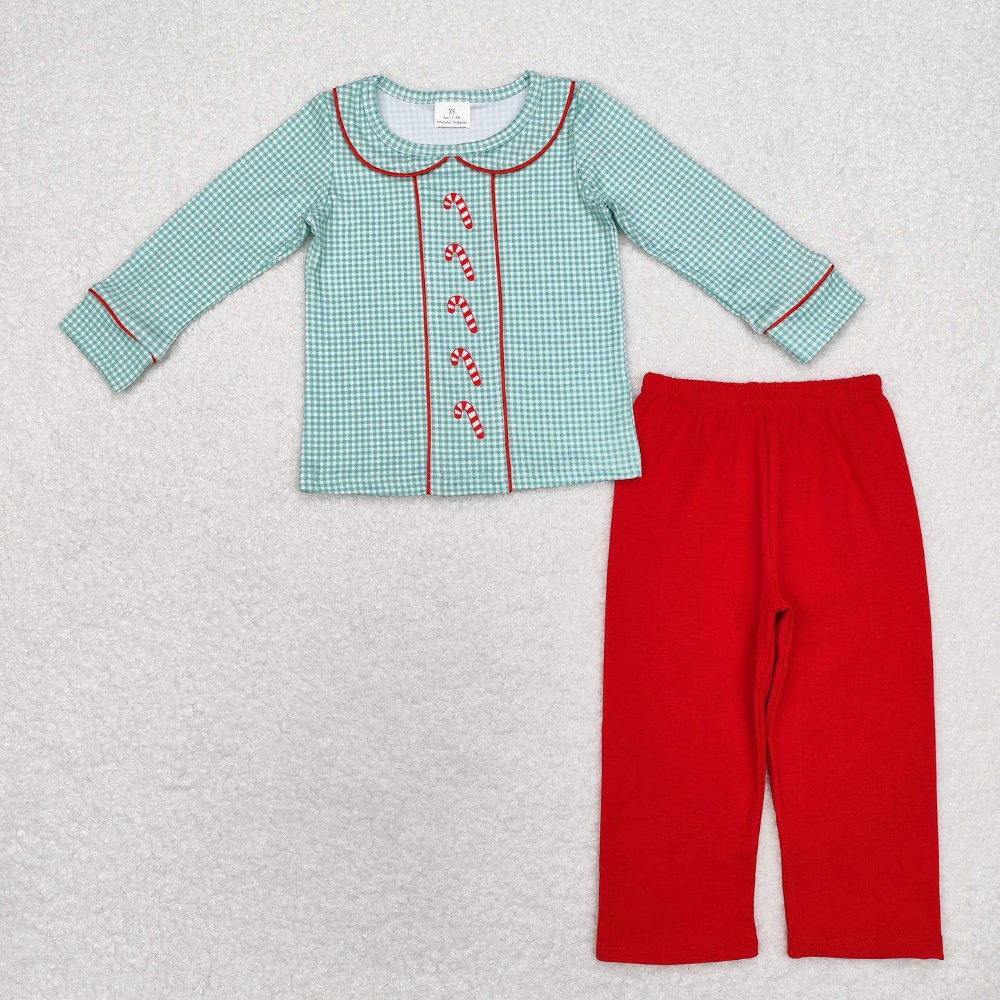 Sibling Baby Boys Long Sleeves Santa Candy Cane Plaid Top Pants Christmas Sets