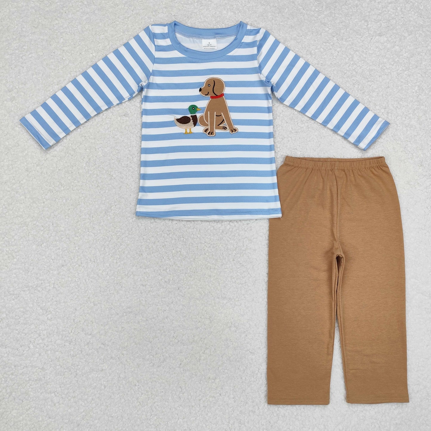 Sibling Baby Boys Embroidery Dogs Fishing Top Pockets Pants Hunting Clothes Sets
