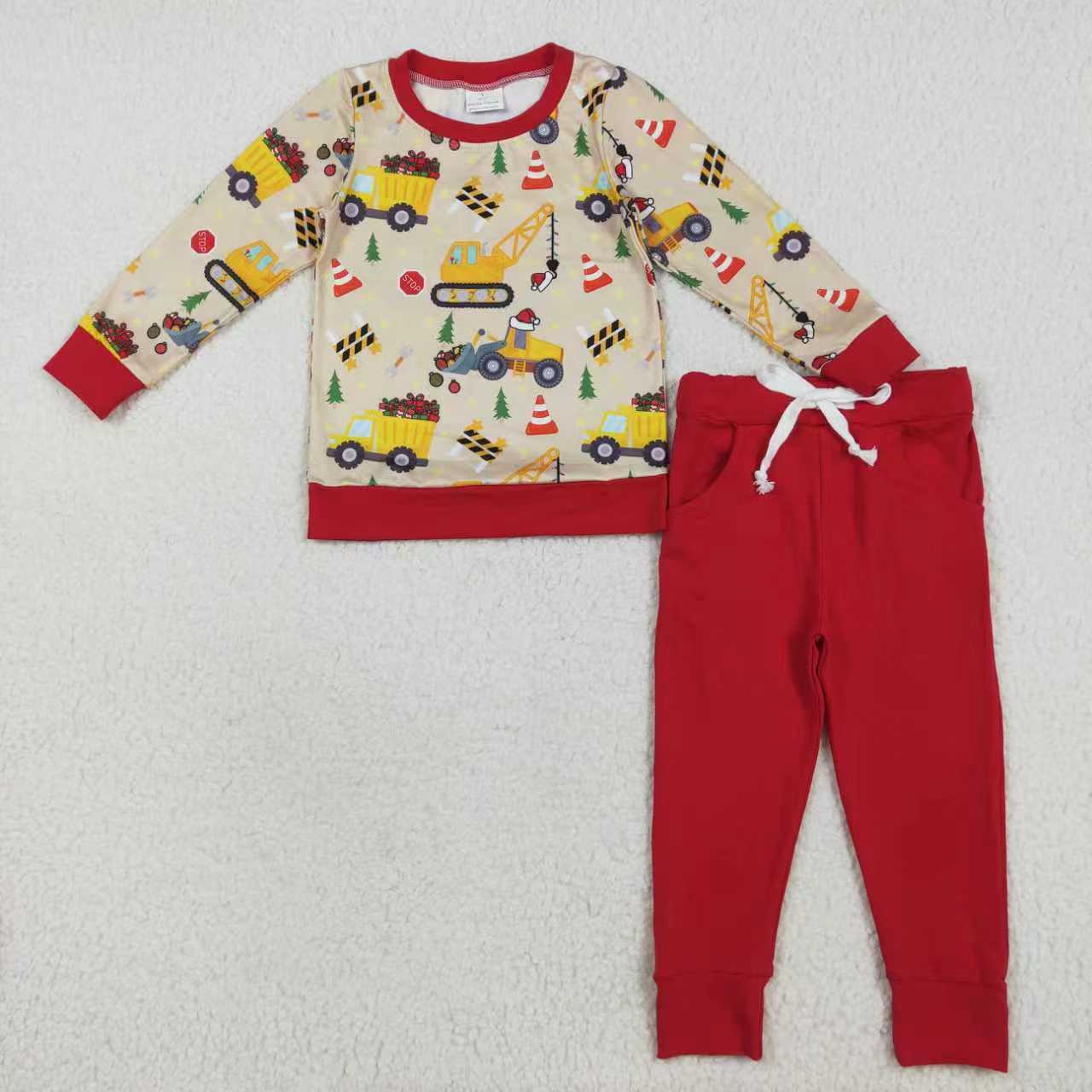 Sibling Baby Boys Christmas Excavators Buttons Shirts Outfits Sets