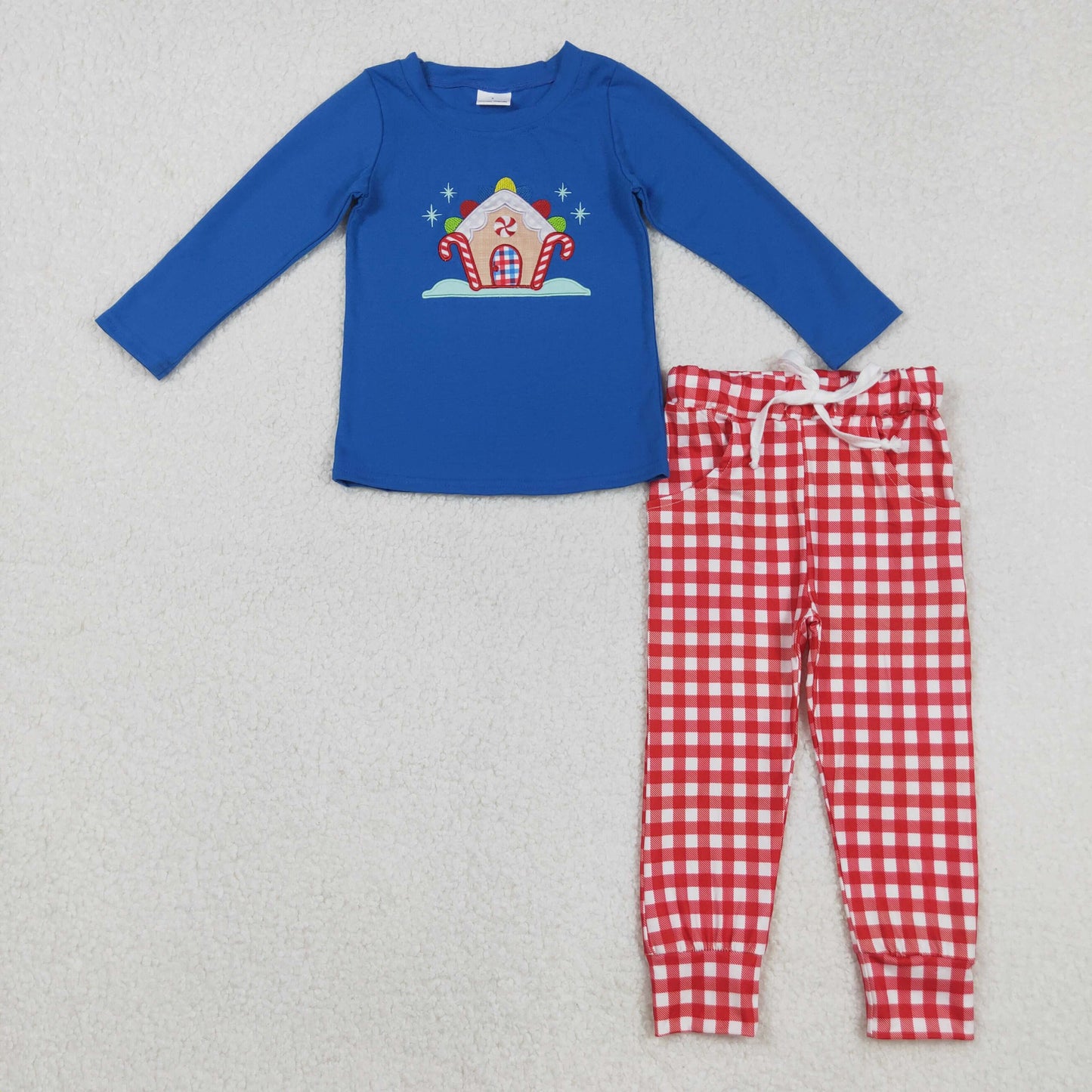Sibling Embroidery House Candy Cane Baby Kids Long Sleeves Pants Christmas Clothes Sets