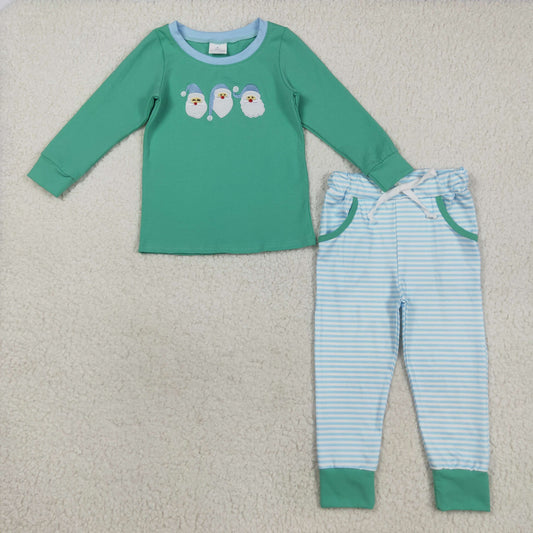 BLP1168 Baby Boys Embroidery Santa Top Stripe Pockets Pant Christmas Clothes Sets