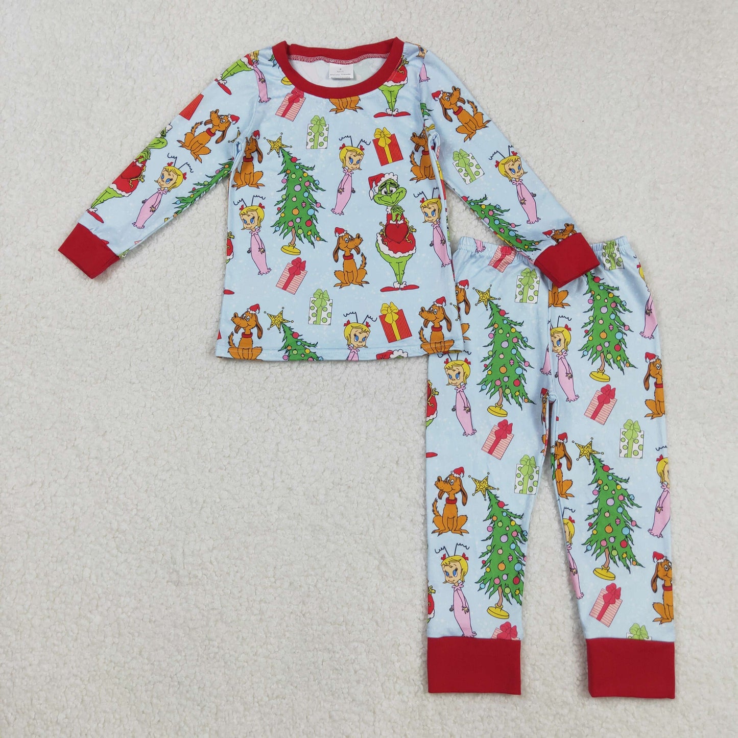 Sibling Baby Kids Long Sleeves Green Face Miss Christmas Pajamas Sets Zipper Footed Rompers